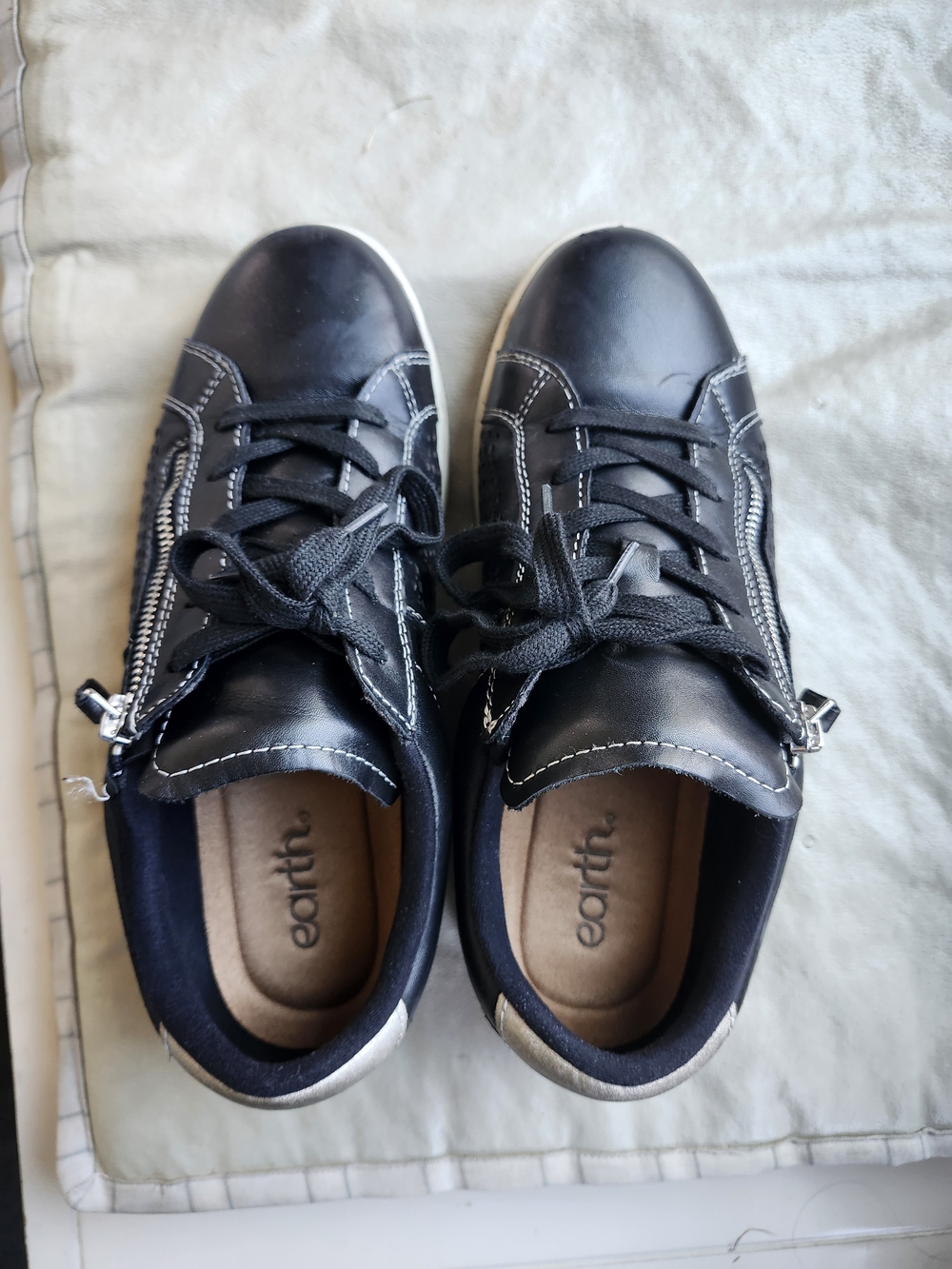 Earth Origins Black Lace-Up Sneakers with Side Zipper